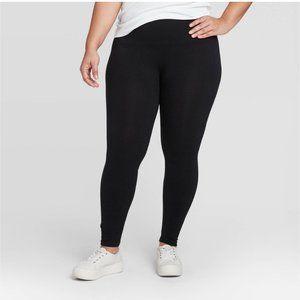 Women's Plus Size High Waist Cotton Blend Seamless Leggings Black 1X A New Day